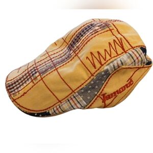 JAMANZ Newsboy Patchwork Cotton Plaid Beret. Mens. Khaki, Blue & Red.